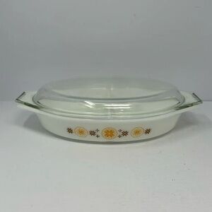 Glass Lid White Casserole Dish with Floral Design